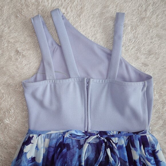 Girls Size 8 Xtraordinary Blue Asymmetrical Floral Sleeveless Maxi Spring Dress - Picture 4 of 5